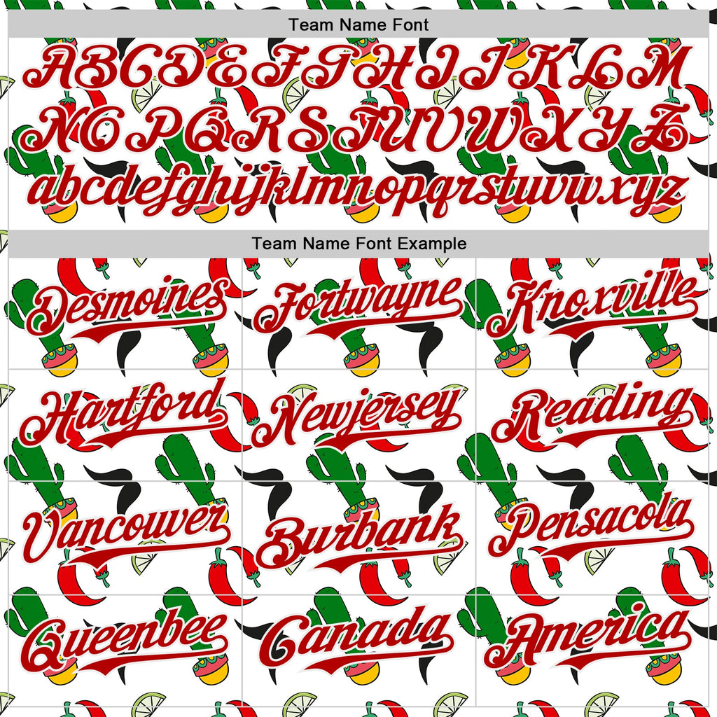 Custom White-Red Mexican Cinco de Mayo Fiesta Chili Cactus Authentic Baseball Jersey