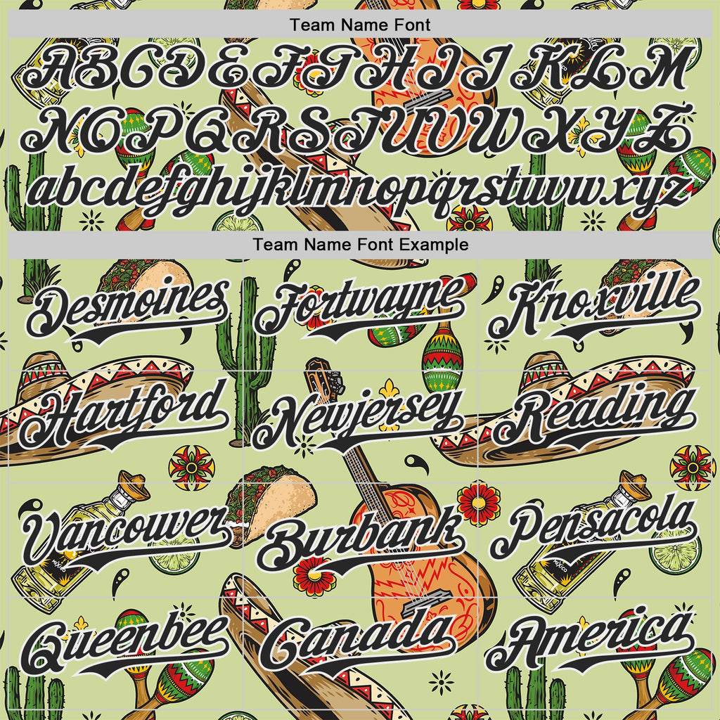 Custom Green Black-White Cinco de Mayo Fiesta Mexican Folk Art Guitar Cactus Taco Authentic Baseball Jersey