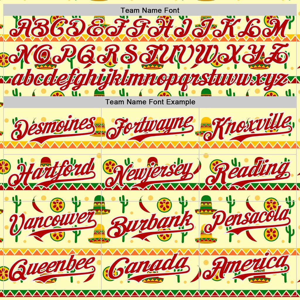 Custom Yellow Red-White Cinco de Mayo Cactus Mexican Folk Art Authentic Baseball Jersey
