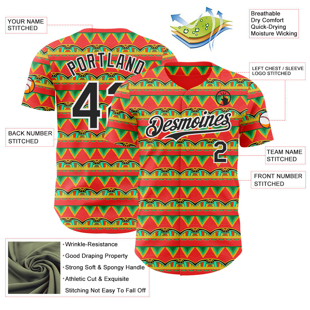 Custom Red Black-White Cinco de Mayo Tribal Pattern Authentic Baseball Jersey