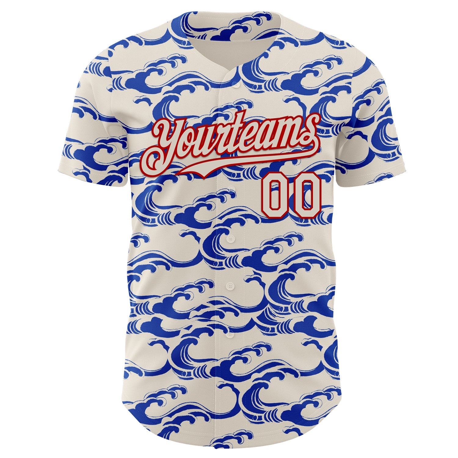 Custom Cream Blue-Red Japanese Wave Authentic Baseball Jersey
