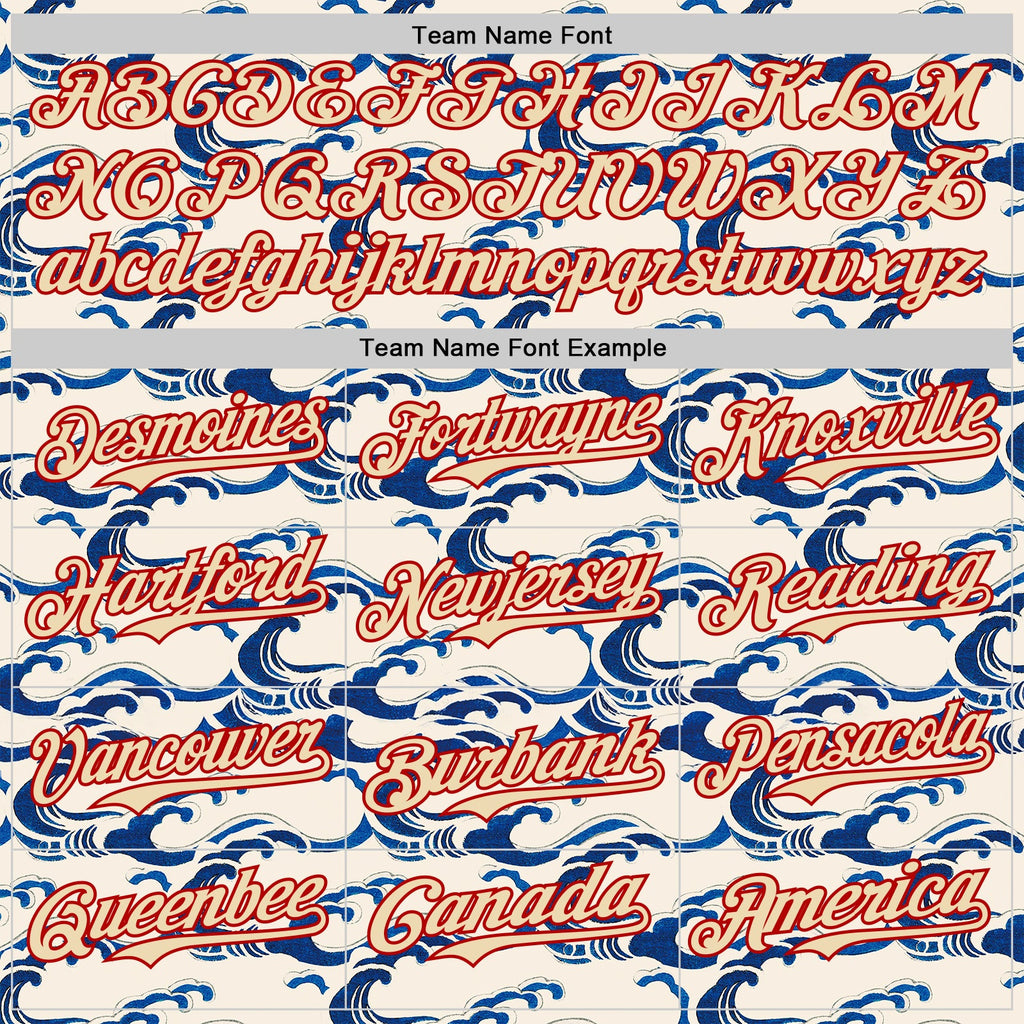 Custom Cream Blue-Red Japanese Wave Authentic Baseball Jersey