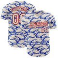 Custom Cream Blue-Red Japanese Wave Authentic Baseball Jersey