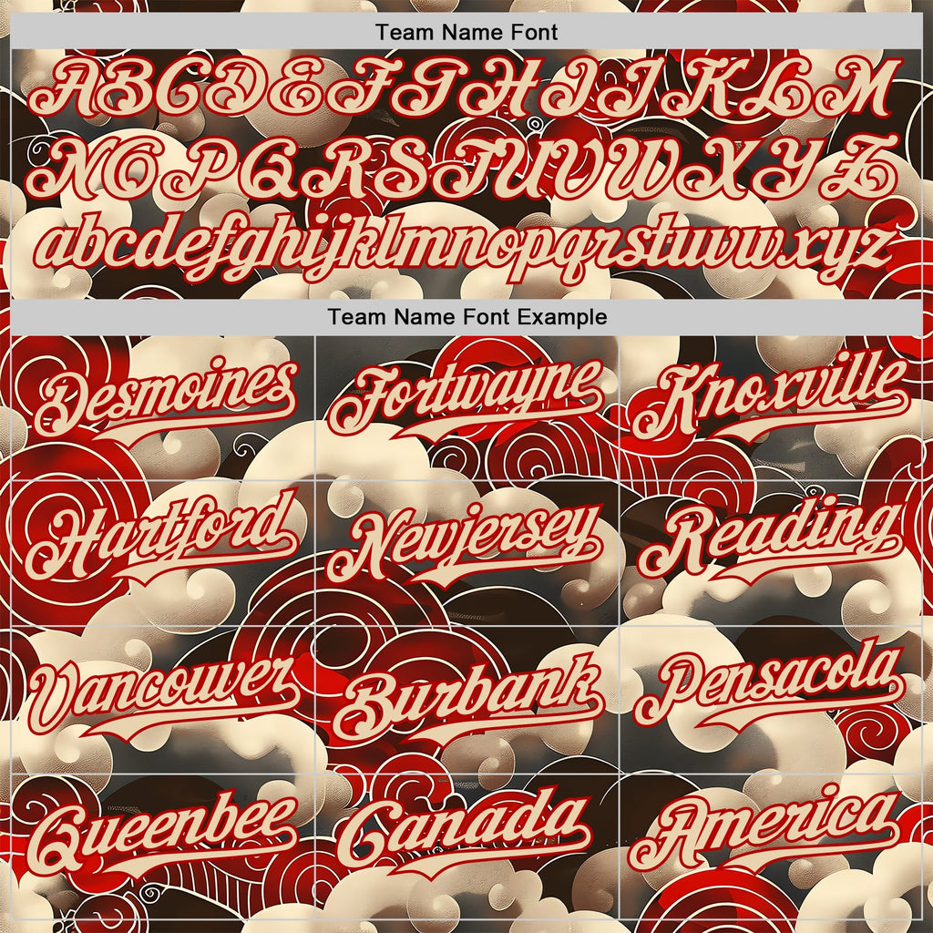 Custom City Cream Black-Red Japanese Wave Split Authentic Baseball Jersey