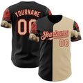 Custom City Cream Black-Red Japanese Wave Split Authentic Baseball Jersey