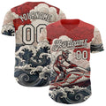 Custom Red Cream-Black Japanese Wave Jet Ski Authentic Baseball Jersey