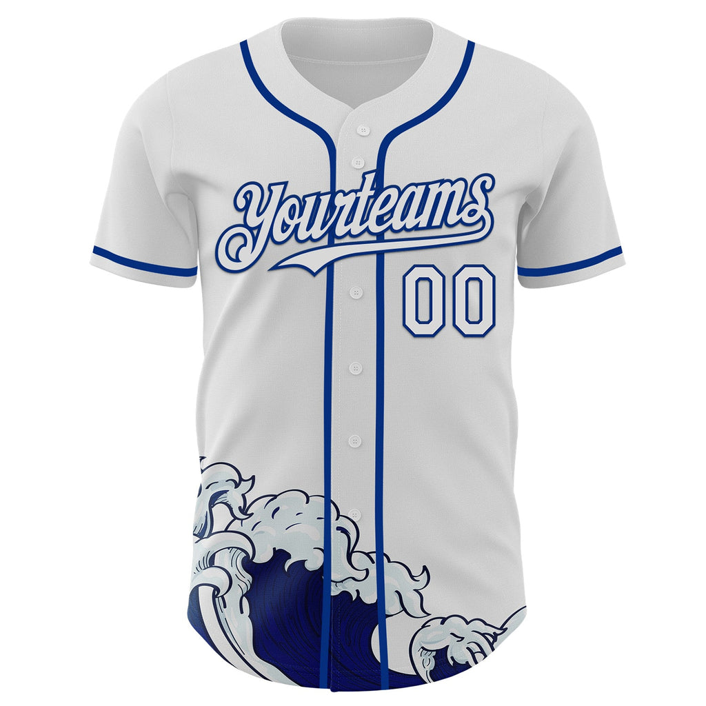 Custom White-Royal Japanese Wave Authentic Baseball Jersey