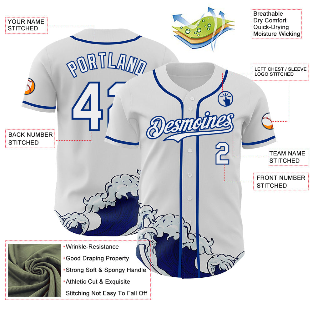 Custom White-Royal Japanese Wave Authentic Baseball Jersey