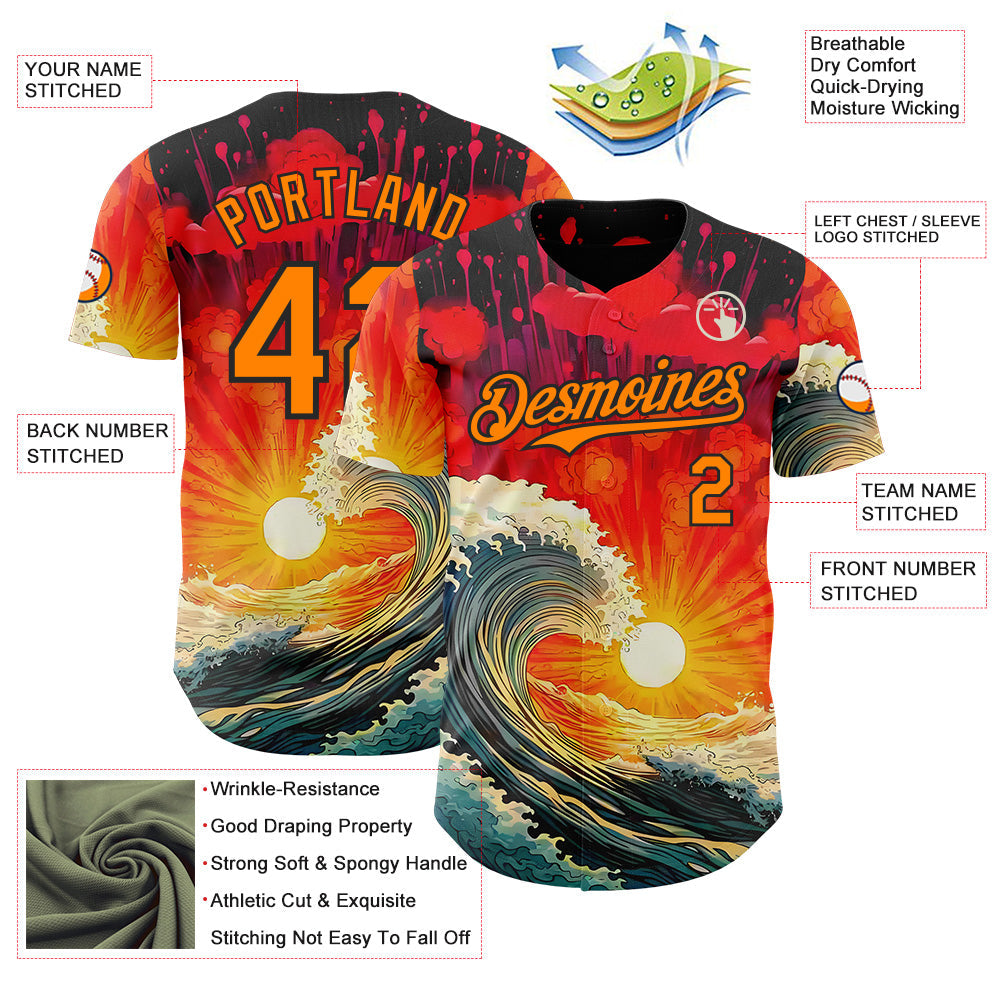 Custom Red Bay Orange-Black Japanese Wave Authentic Baseball Jersey