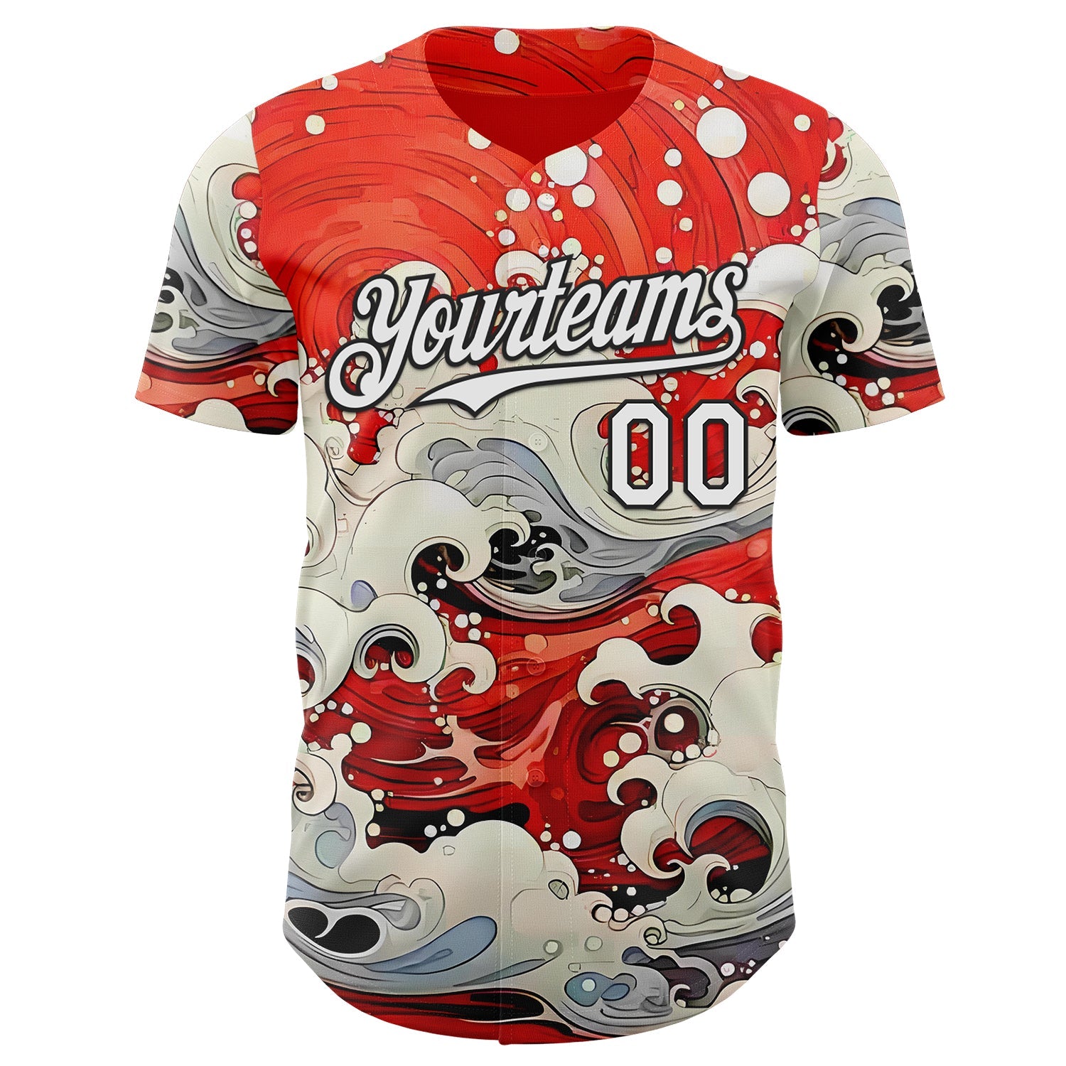 Custom Red White-Black Japanese Wave Authentic Baseball Jersey