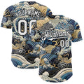 Custom Blue White-Black Japanese Wave Authentic Baseball Jersey