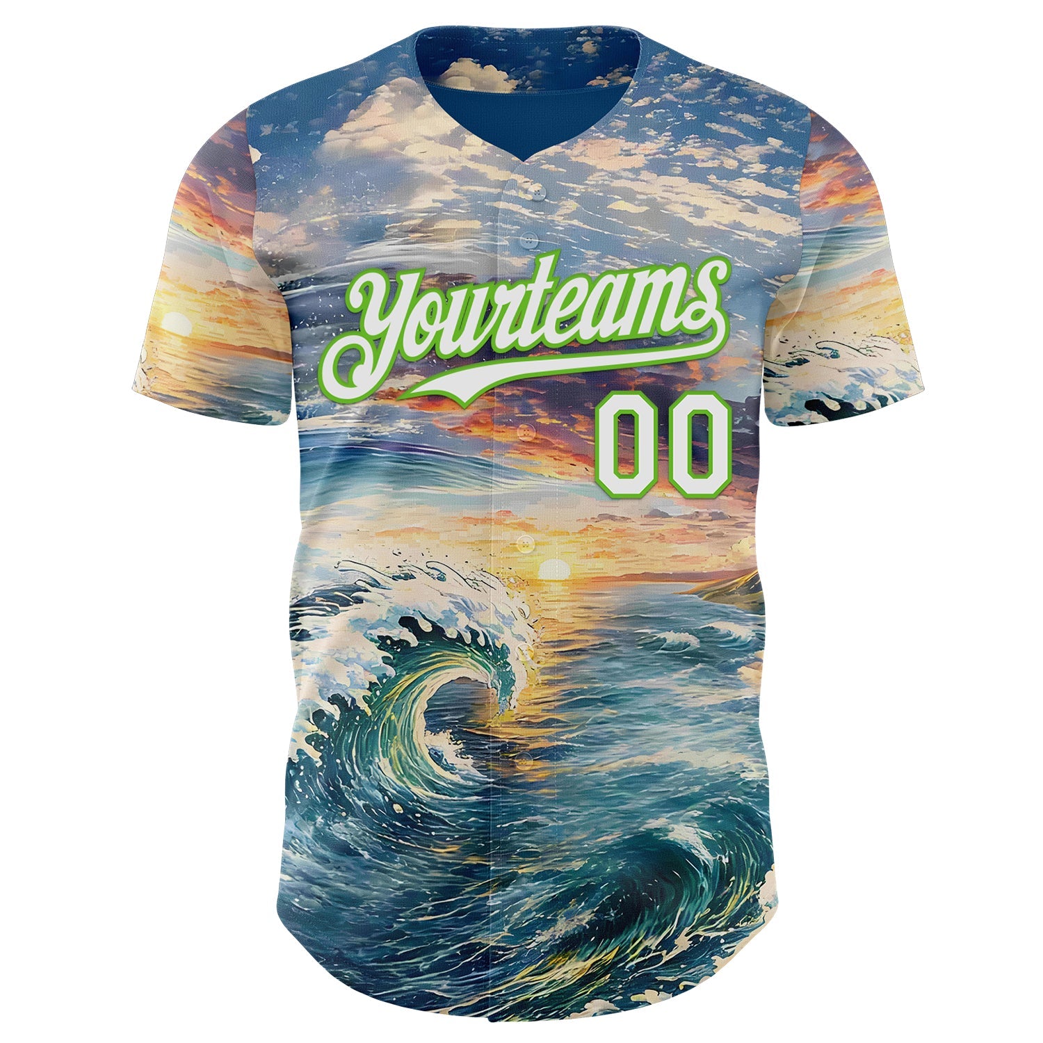 Custom Blue White-Aurora Green Japanese Wave Authentic Baseball Jersey