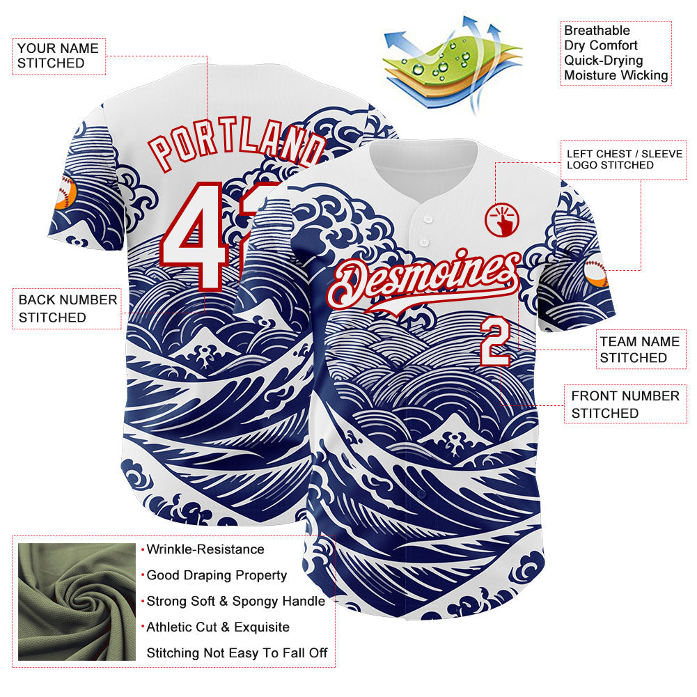 Custom White-Red Japanese Wave Authentic Baseball Jersey