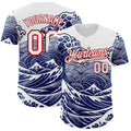 Custom White-Red Japanese Wave Authentic Baseball Jersey