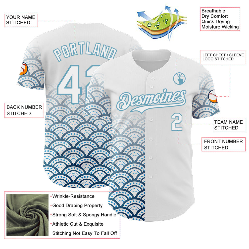 Custom White-Shadow Blue Japanese Wave Authentic Baseball Jersey