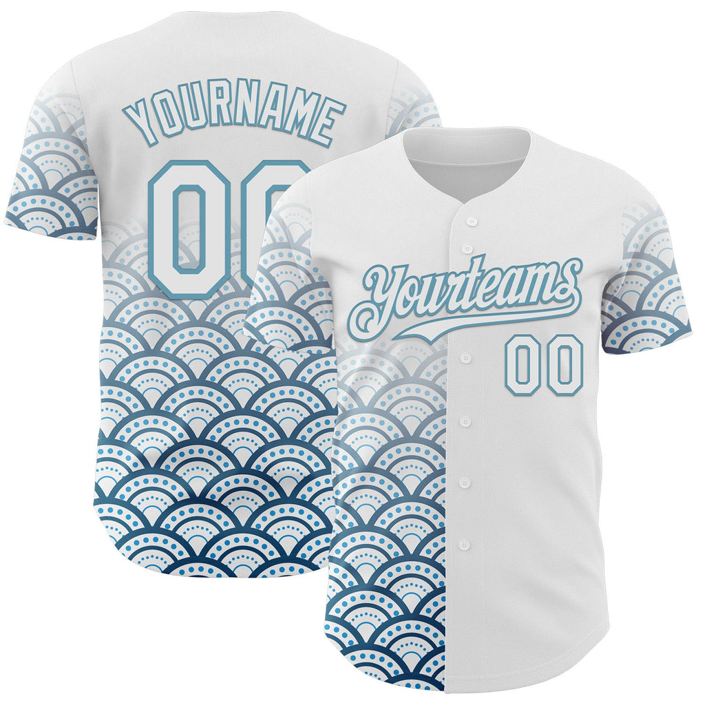 Custom White-Shadow Blue Japanese Wave Authentic Baseball Jersey