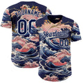 Custom Blue Navy-White Japanese Pastel Wave Authentic Baseball Jersey