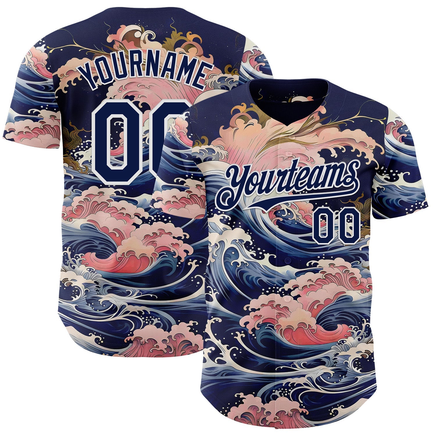 Custom Blue Navy-White Japanese Pastel Wave Authentic Baseball Jersey