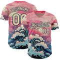 Custom Pink Cream-Navy Japanese Pastel Wave Authentic Baseball Jersey