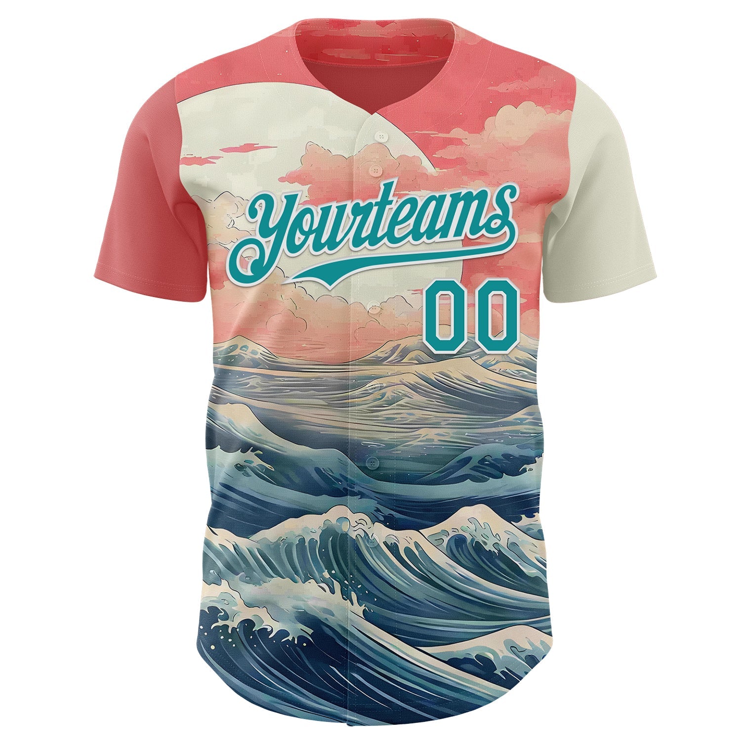 Custom Pink Teal-White Japanese Pastel Wave Authentic Baseball Jersey