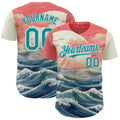 Custom Pink Teal-White Japanese Pastel Wave Authentic Baseball Jersey