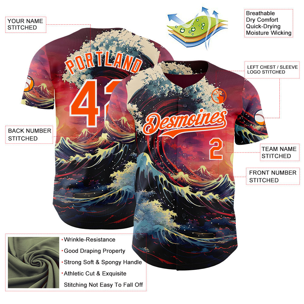 Custom Red Orange-White Japanese Wave Authentic Baseball Jersey