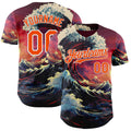 Custom Red Orange-White Japanese Wave Authentic Baseball Jersey