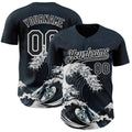 Custom Black-White Japanese Wave Authentic Baseball Jersey