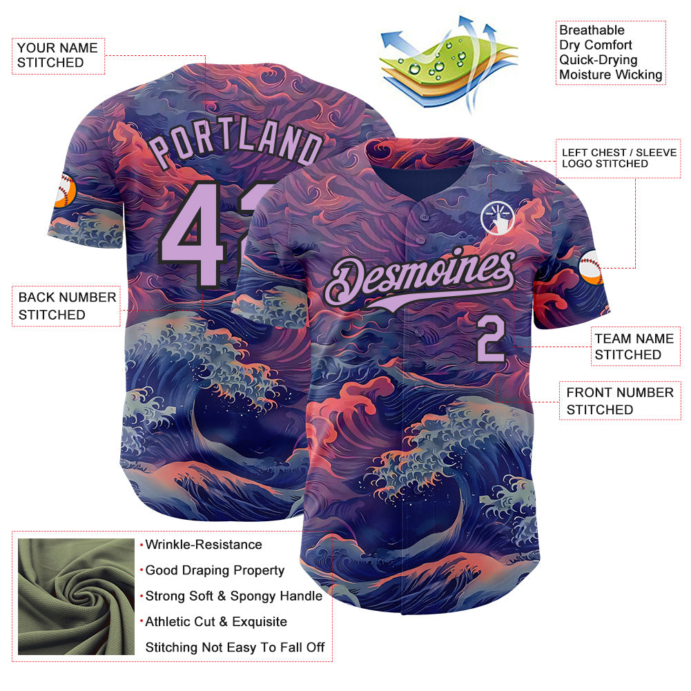 Custom Purple Light Purple-Black Japanese Wave Authentic Baseball Jersey