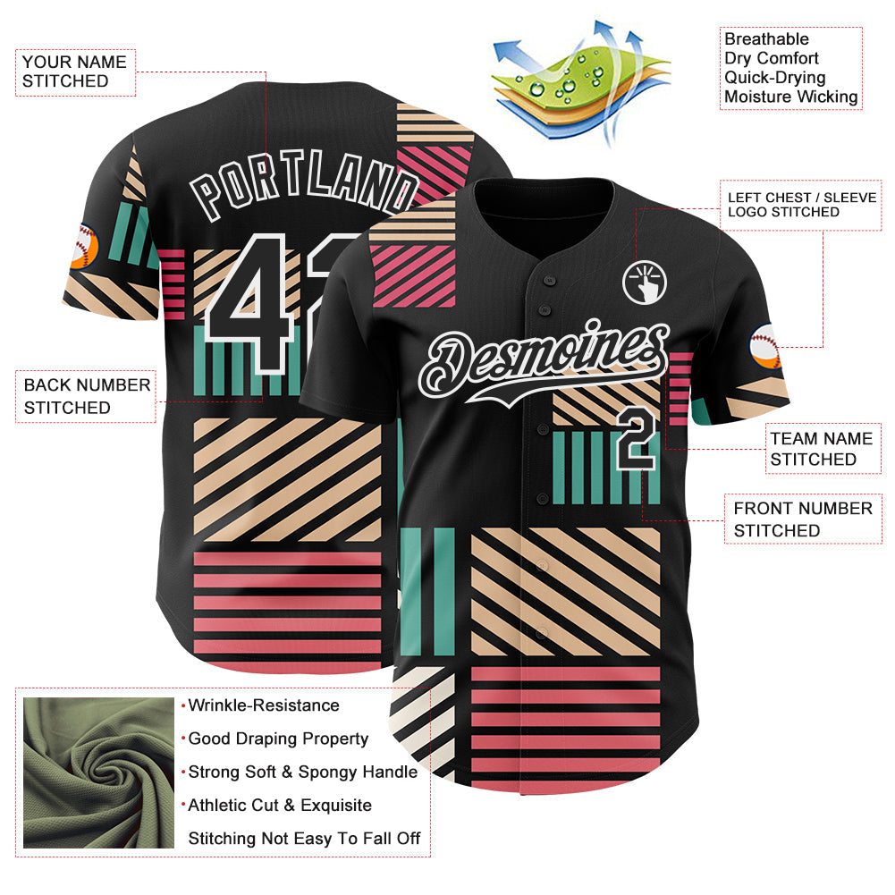 Custom Black-White Geometric Patchwork Asymmetry Authentic Baseball Jersey