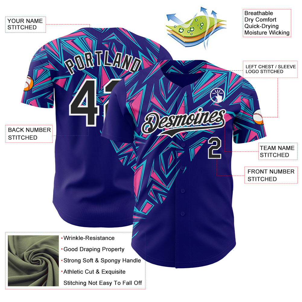 Custom Dark Purple Black-White Geometric Patchwork Asymmetry Authentic Baseball Jersey
