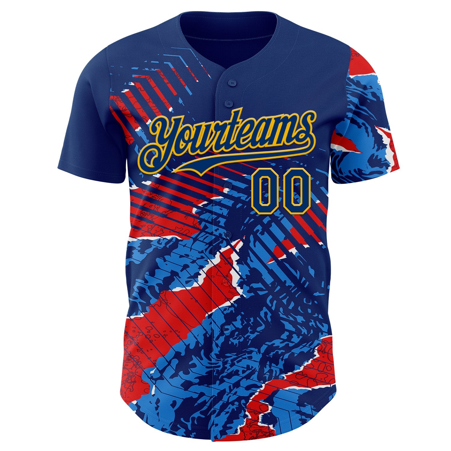 Custom US Navy Blue Red-Gold Geometric Patchwork Asymmetry Authentic Baseball Jersey