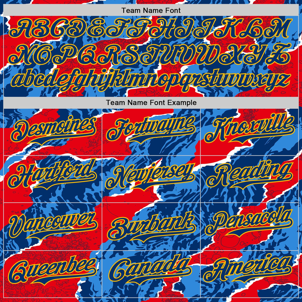 Custom US Navy Blue Red-Gold Geometric Patchwork Asymmetry Authentic Baseball Jersey