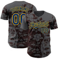 Custom Steel Gray US Navy Blue Brown-Gold Geometric Color Block Asymmetry Tropical Floral Authentic Baseball Jersey