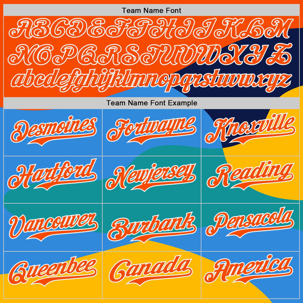 Custom Orange Blue Yellow-White Geometric Patchwork Asymmetry Wave Color Block Authentic Baseball Jersey