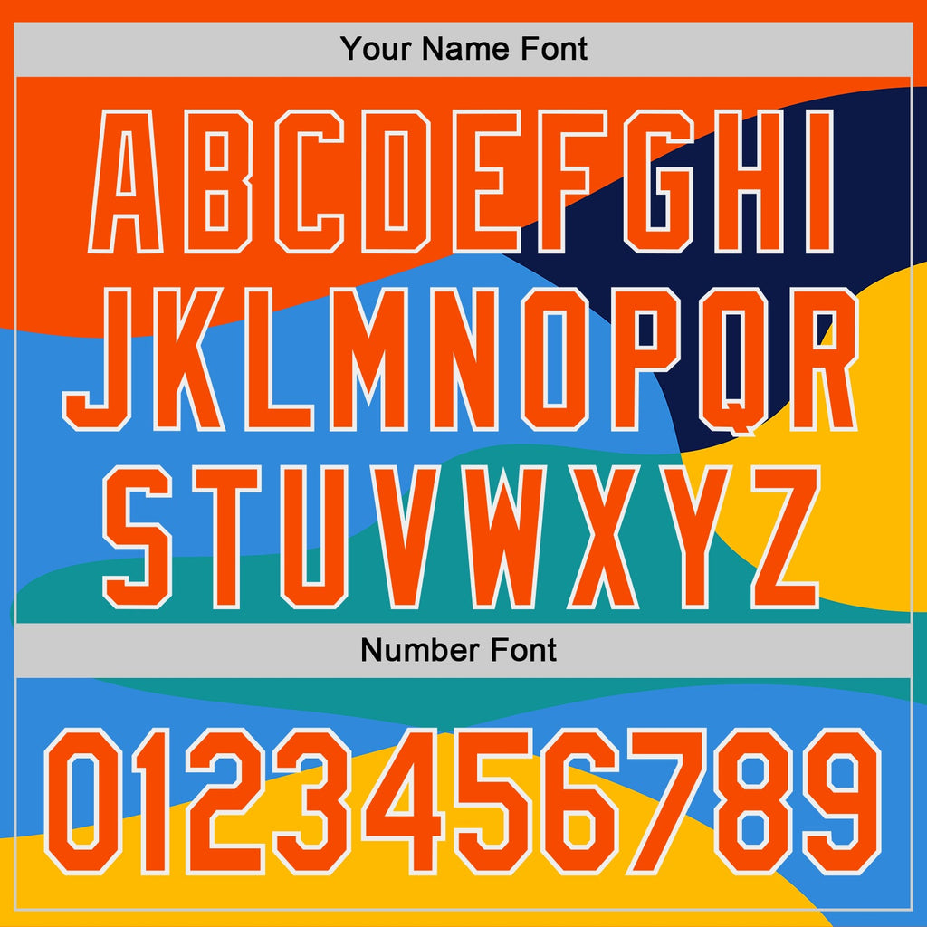 Custom Orange Blue Yellow-White Geometric Patchwork Asymmetry Wave Color Block Authentic Baseball Jersey