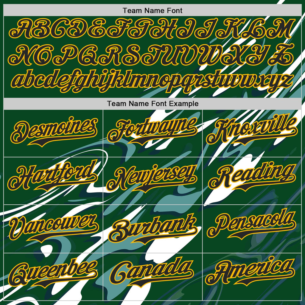 Custom Green Black-Gold Geometric Patchwork Asymmetry Fluid Swirl Authentic Baseball Jersey