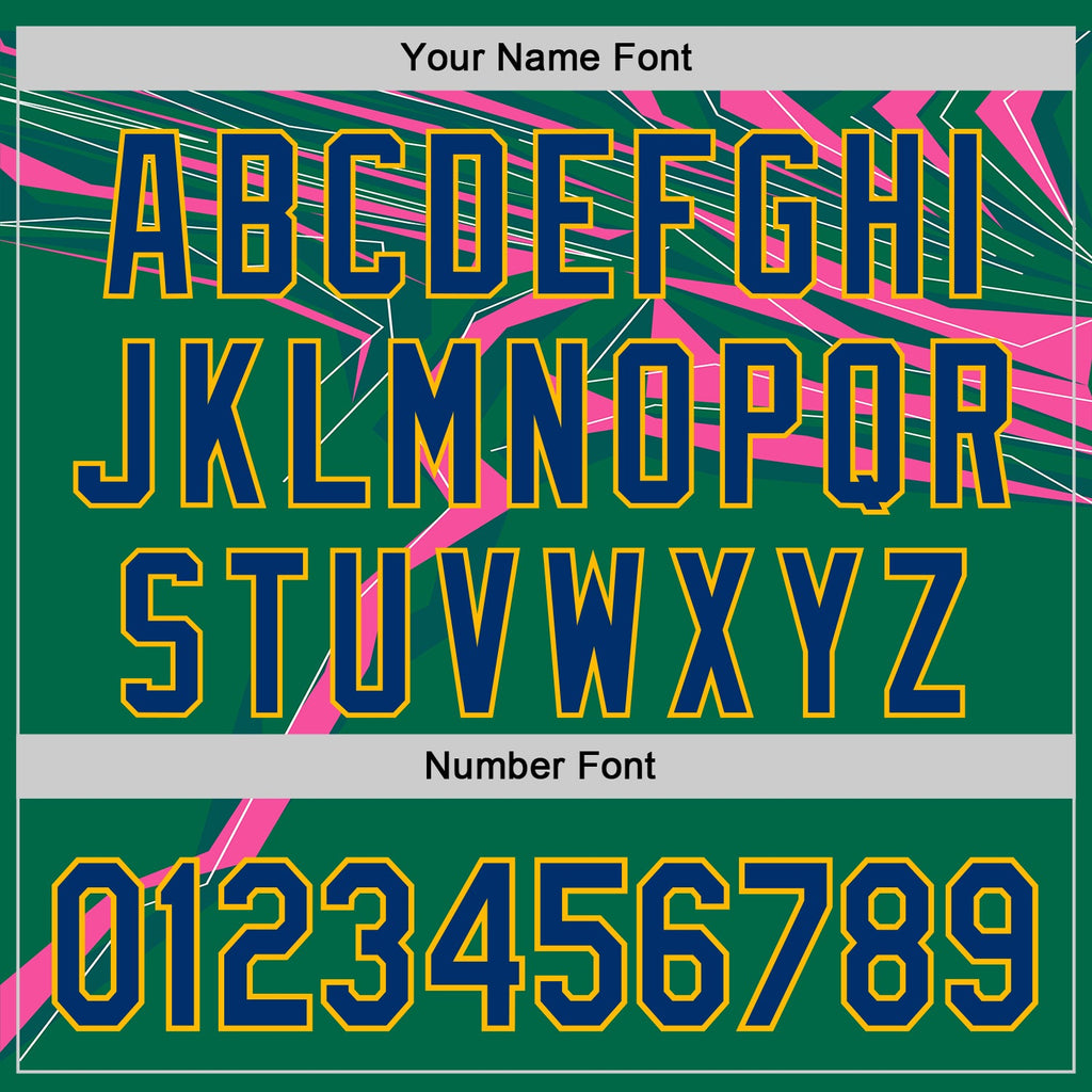Custom Green US Navy Blue Hot Pink-Gold Geometric Patchwork Asymmetry Authentic Baseball Jersey