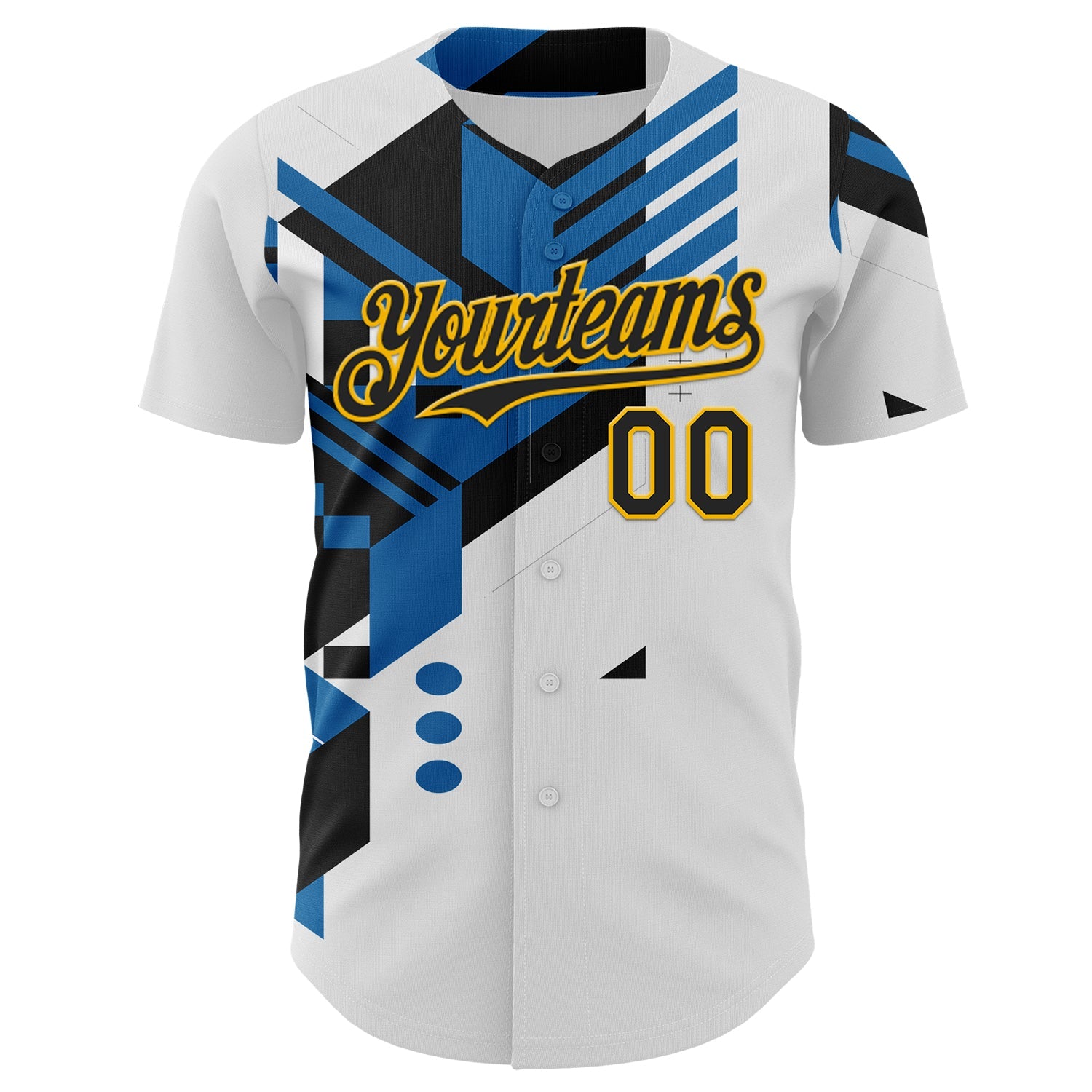 Custom White Black Blue-Gold Geometric Patchwork Asymmetry Authentic Baseball Jersey