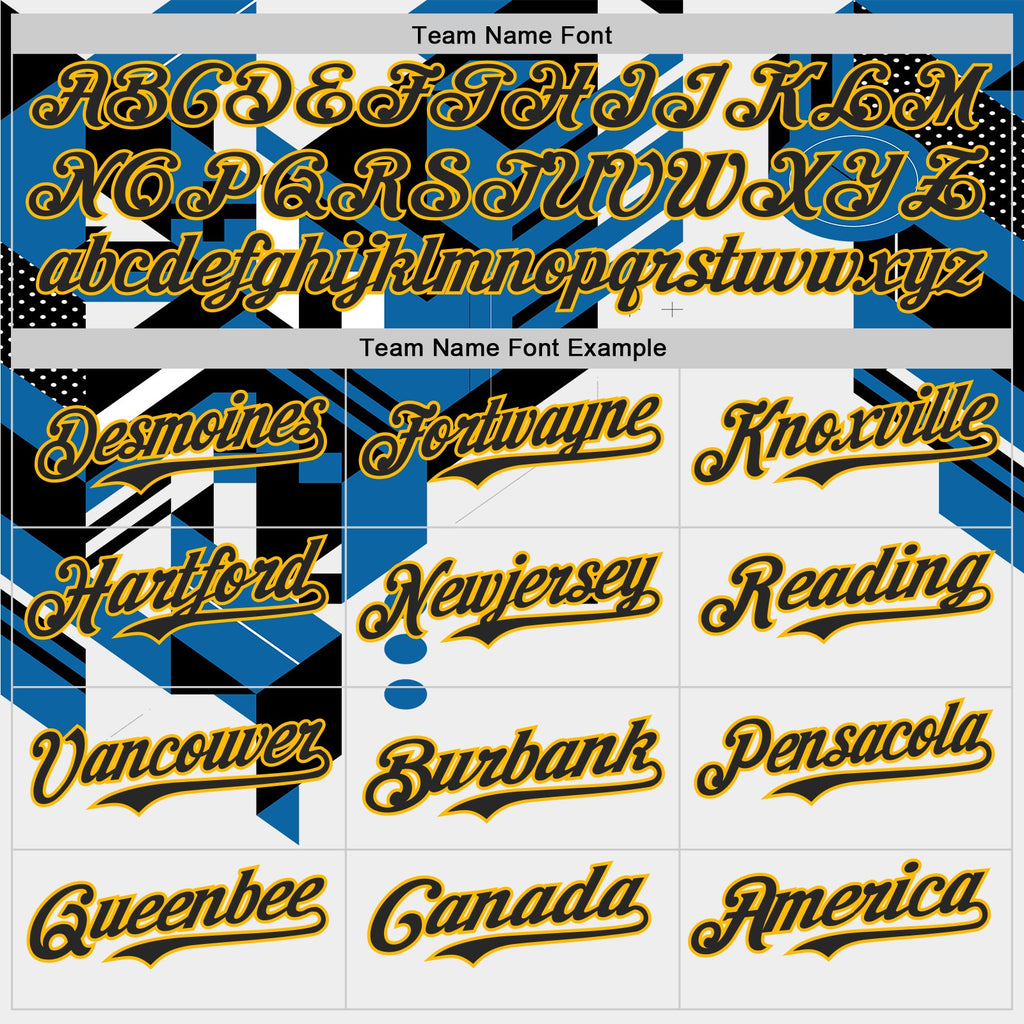 Custom White Black Blue-Gold Geometric Patchwork Asymmetry Authentic Baseball Jersey