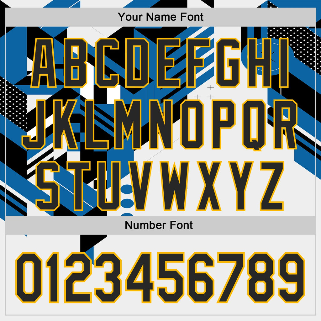 Custom White Black Blue-Gold Geometric Patchwork Asymmetry Authentic Baseball Jersey