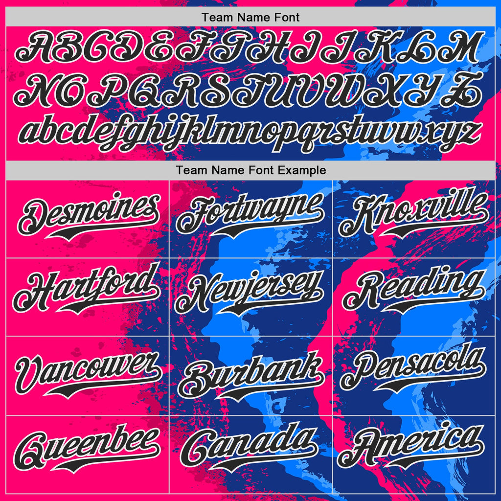 Custom Pink Black Blue-White Geometric Patchwork Asymmetry Fluid Swirl Splatter Authentic Baseball Jersey