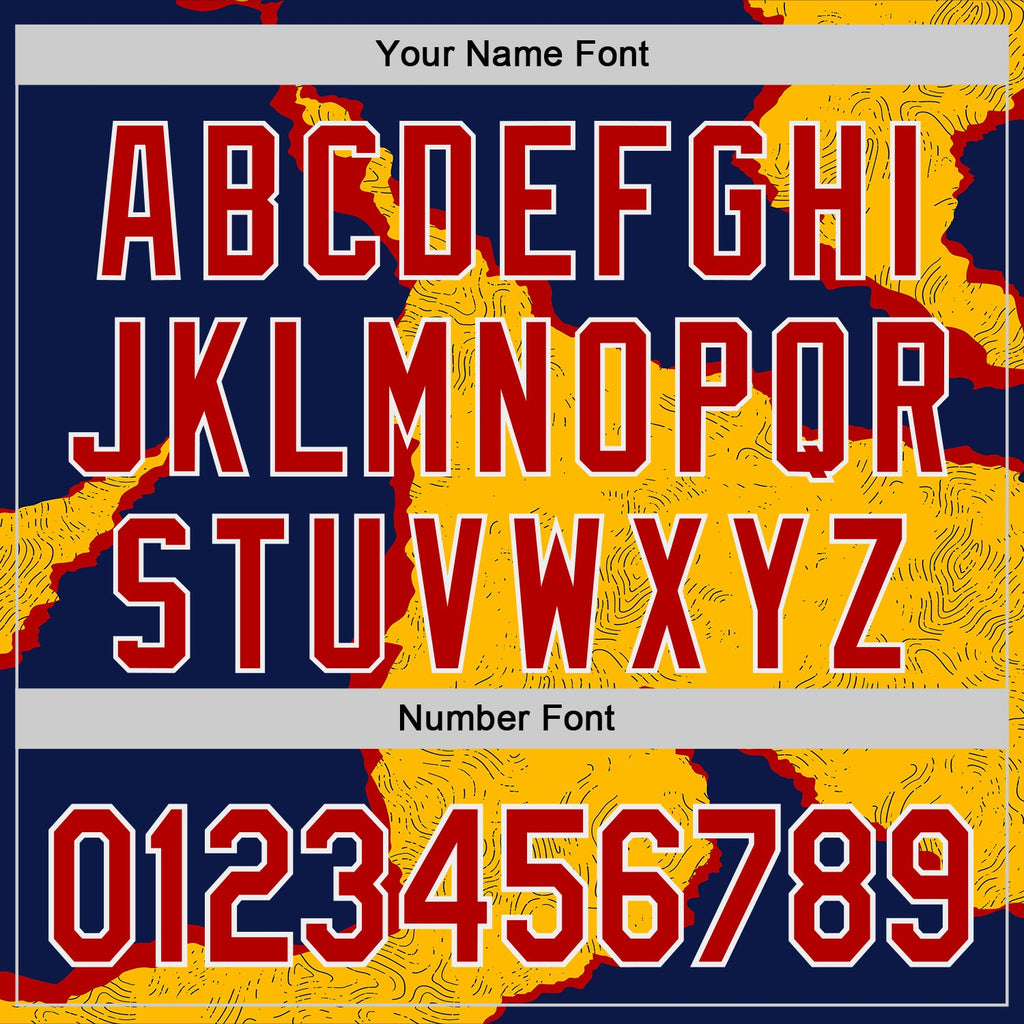 Custom Navy Red Gold-White Geometric Patchwork Asymmetry Torn Authentic Baseball Jersey