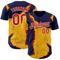 Custom Navy Red Gold-White Geometric Patchwork Asymmetry Torn Authentic Baseball Jersey