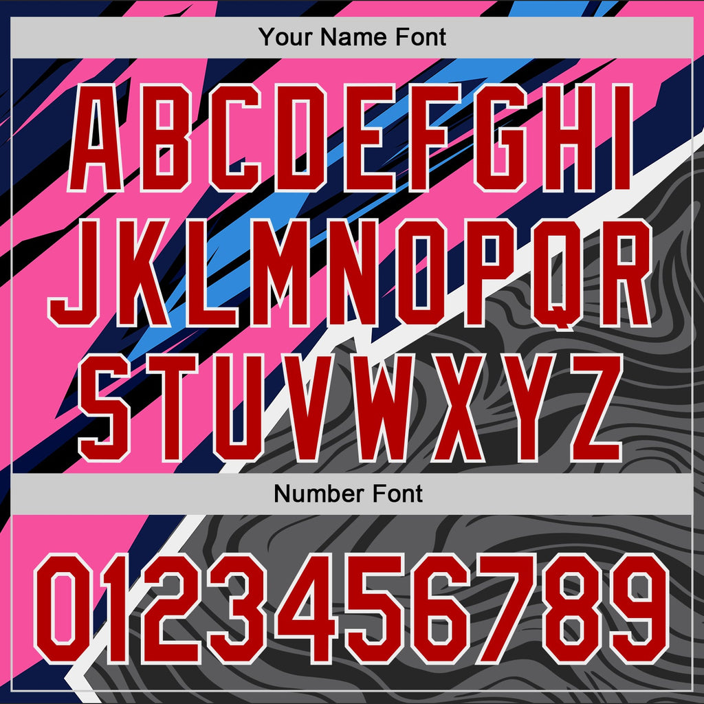 Custom Gray Red Pink Blue-White Geometric Patchwork Asymmetry Fluid Swirl Authentic Baseball Jersey