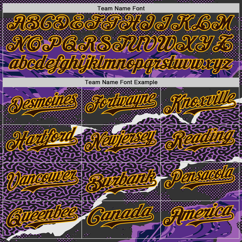 Custom Purple Brown Black-Gold Geometric Patchwork Asymmetry Torn Authentic Baseball Jersey