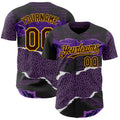 Custom Purple Brown Black-Gold Geometric Patchwork Asymmetry Torn Authentic Baseball Jersey