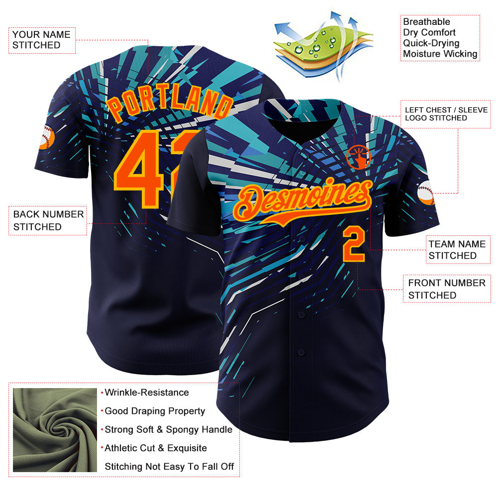 Custom Blue Orange-Gold Geometric Patchwork Asymmetry Authentic Baseball Jersey
