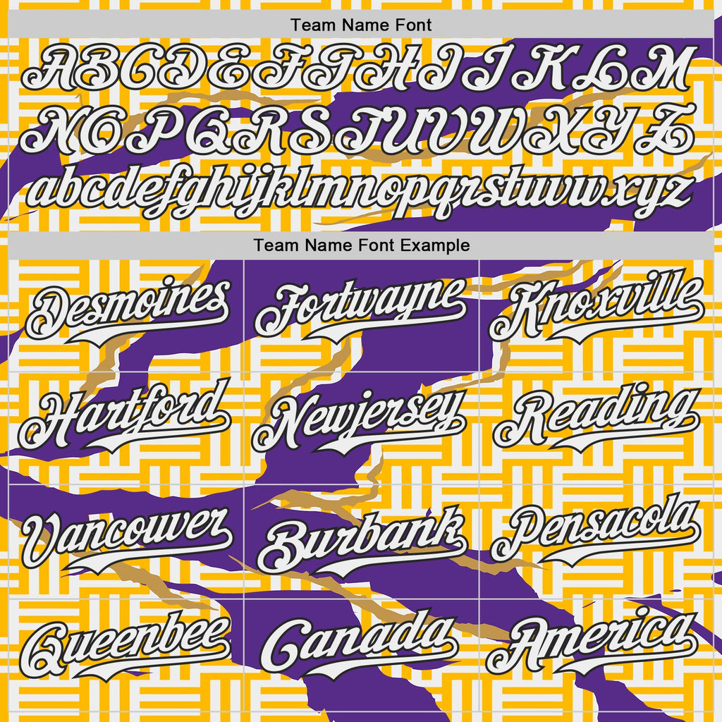 Custom Gold White Purple-Black Geometric Patchwork Asymmetry Torn Authentic Baseball Jersey