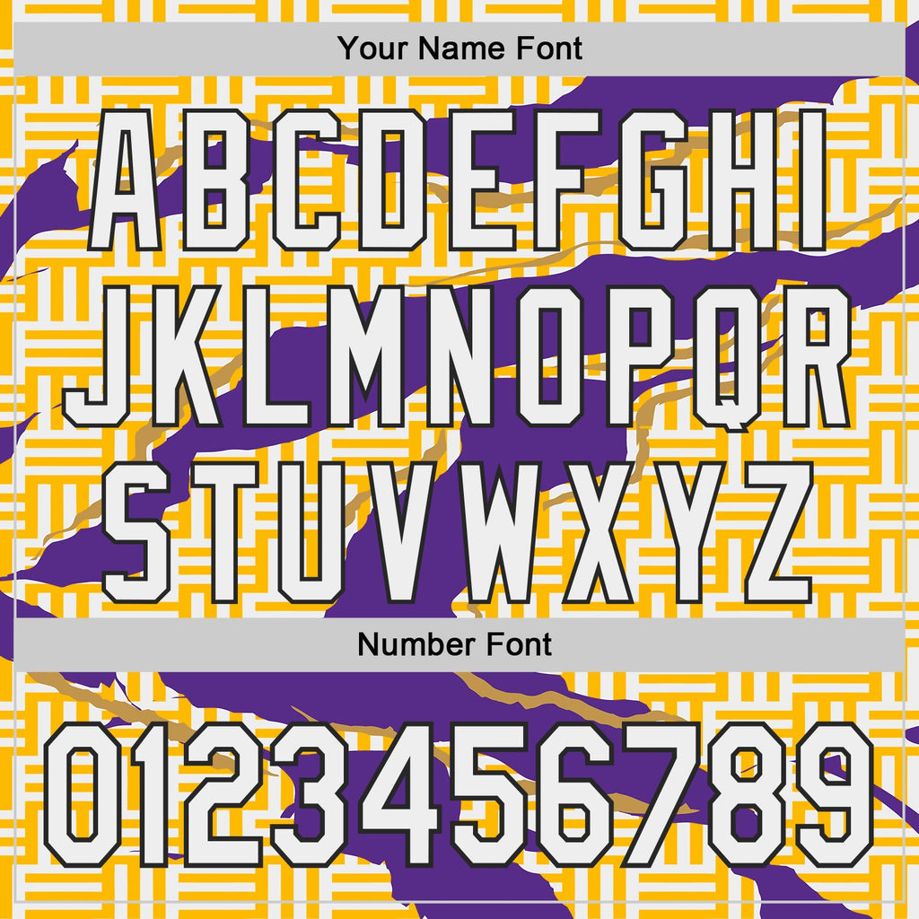 Custom Gold White Purple-Black Geometric Patchwork Asymmetry Torn Authentic Baseball Jersey
